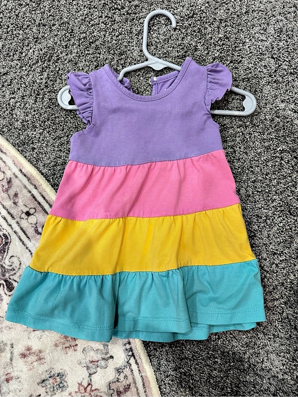 Planet Cotton Color Block Ruffle Dress Purple & Pink Baby 12M